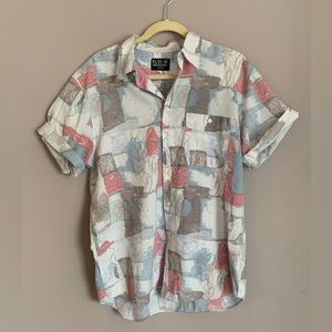Vintage Patterned Lightweight Button Up T Shirt